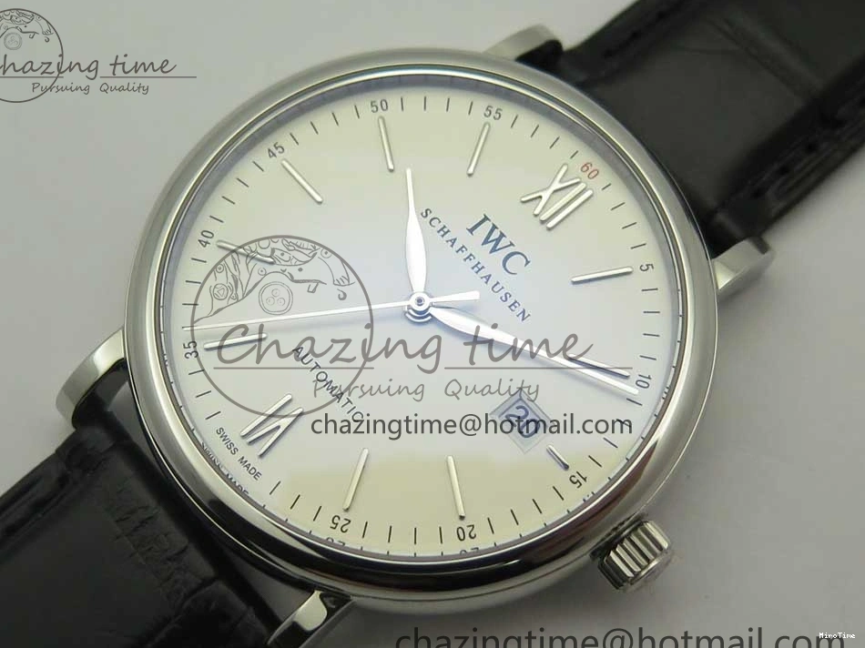 MIROTIME 0105 Supportive Portofino Automatic SS AF 1:1 Best Edition White Dial on Black Croco Leather Strap A 7184